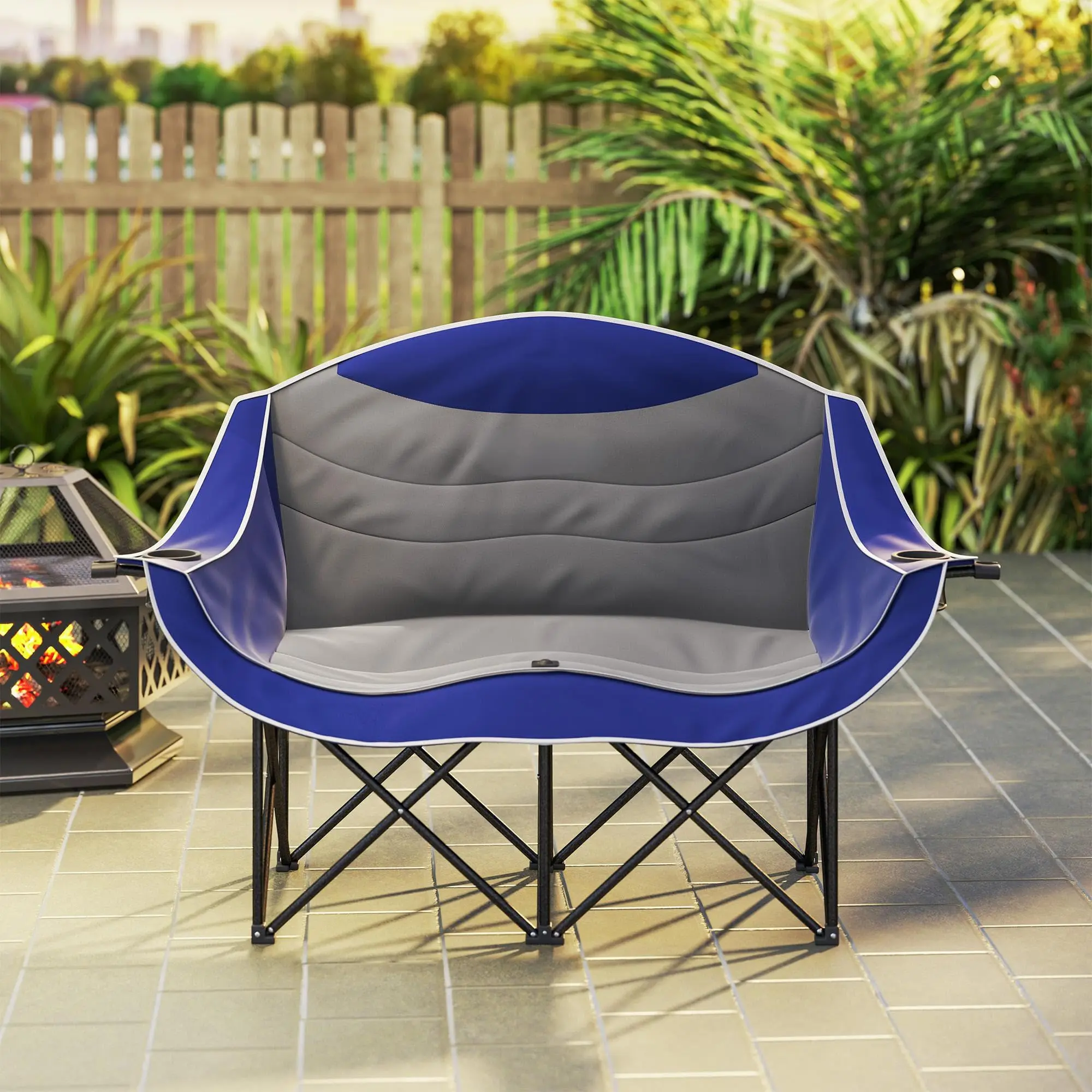 2-Person Oversized Padded Folding Adirondack Chair - Heavy-Duty Portable Camping Loveseat, Outdoor Beach Furniture with 551LBS Weight Capacity