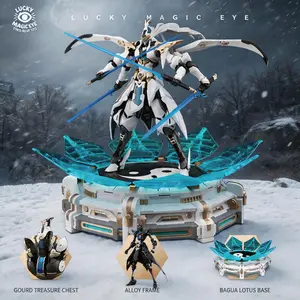 Chinese Cyberpunk Mecha Model, Includes Bagua Lotus Base & Treasure Gourd Storage, Alloy Skeleton Mechanical Art Collectible, Desktop Tech Aesthetic Ornament, Collectible Figure (22cm/8.7in)