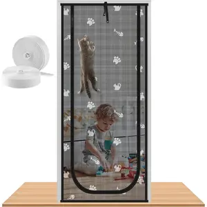 Reinforced Cat Screen Door Fits Door Size 32" x 80", Pet Proof with Zipper Closure Durable Cat Resistant Mesh for Living Room Bedroom Black