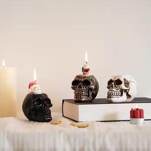 1pc skull candlestick, a wonderful collision of darkness and warm flames, a creative and practical Halloween home decoration item, creating a magical atmosphere of darkness and cuteness, a Halloween home resin handicraft decoration item