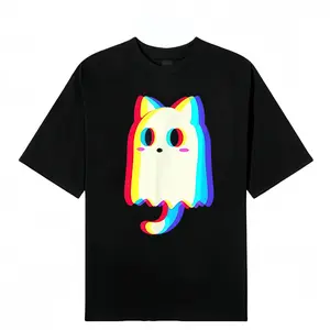 Trippy Vaporwave Ghost Cat Halloween Techno Rave EDM Men Women T-Shirt Graphic tees.