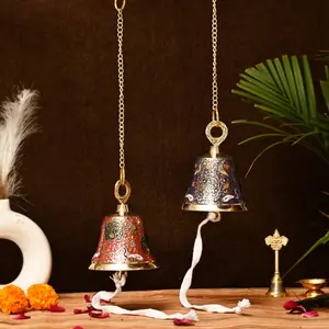 Elegant Brass Hanging Bell with Peacock Design | Sacred Temple Pooja Decor | 12” Chain Included | Perfect Housewarming Gift | Graceful Prayers