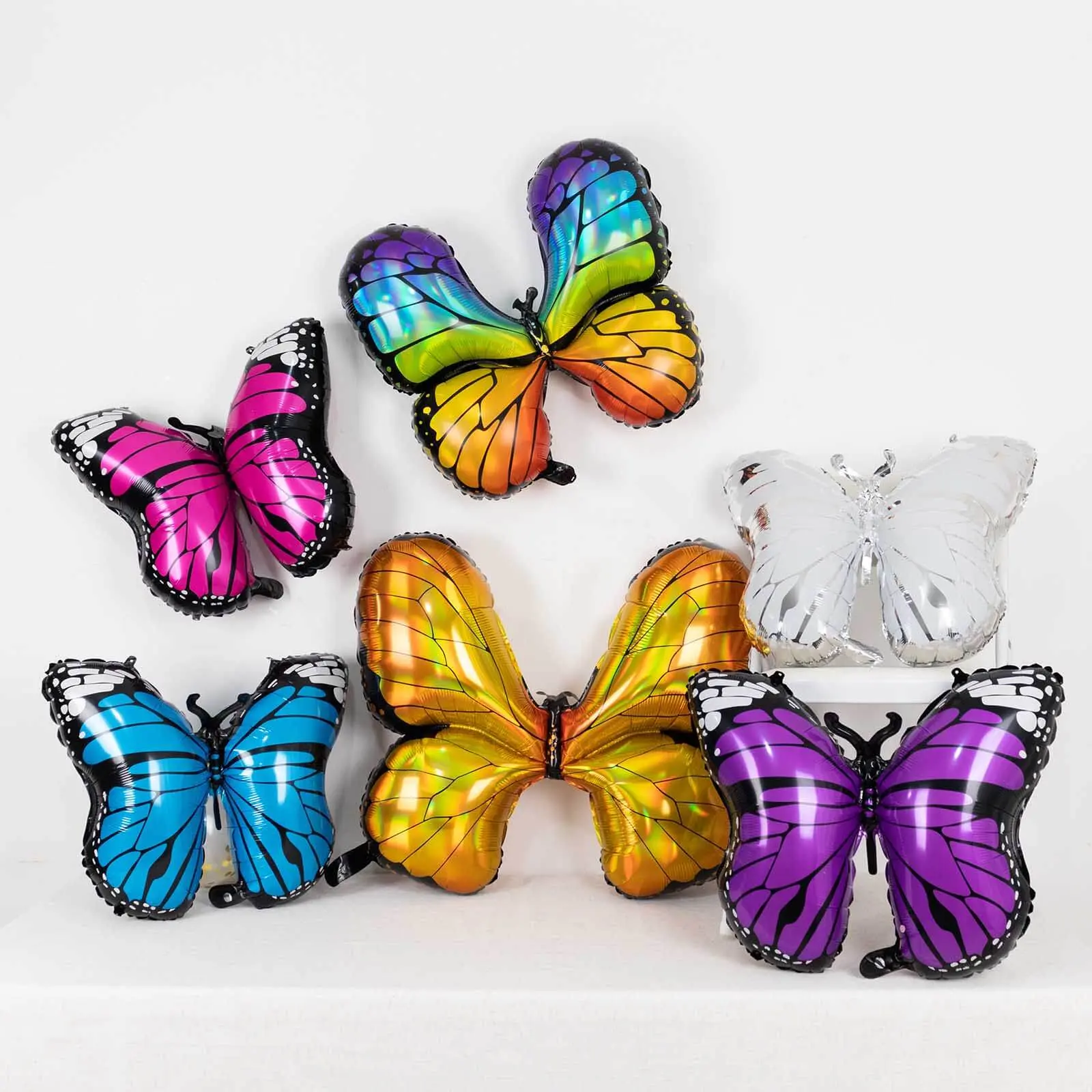 6-Piece Assorted Butterfly Mylar Foil Balloons - 21-28 in Fairy Tale Theme Balloon Party Supplies for Baby Shower, Birthday, Event, Reusable