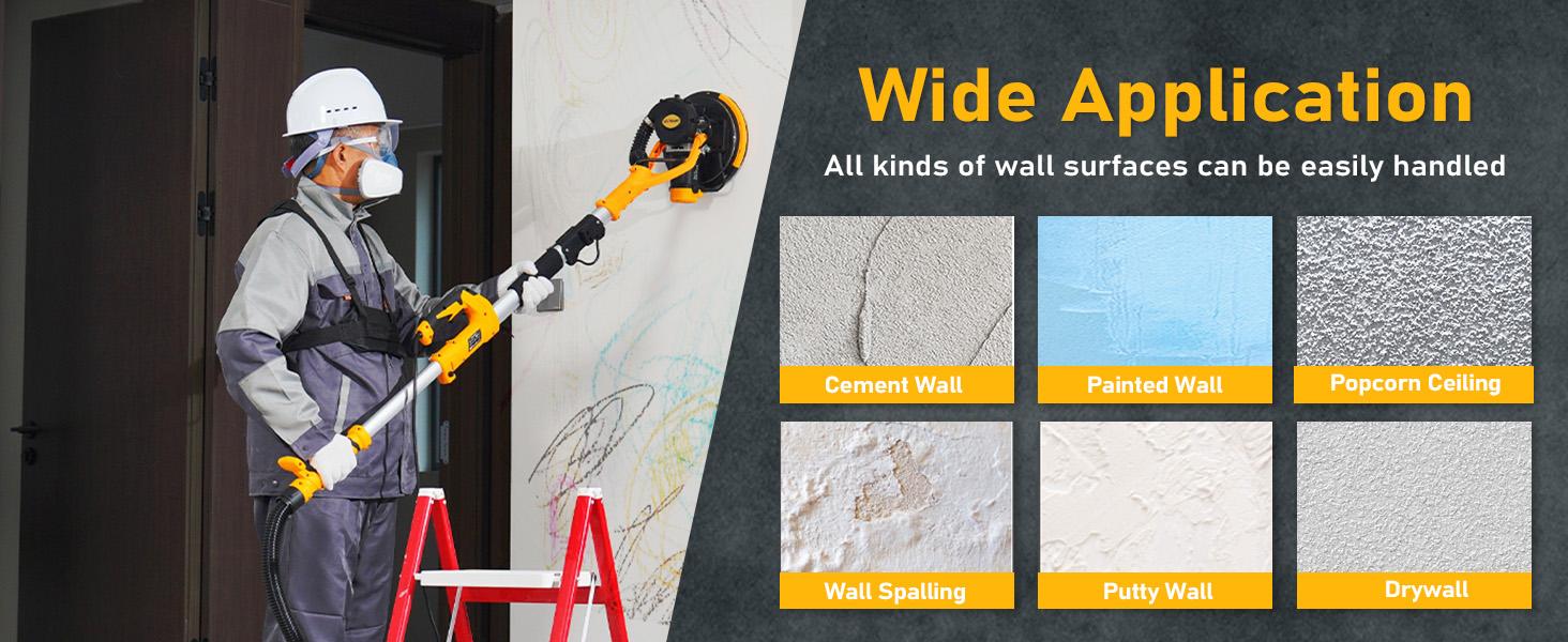 GEVEELIFE Electric Drywall Sander with Vacuum, 13000Pa Suction Power, 120° Pivoting Head & Ergonomic Handle, Foldable Wall Sander with LED Light & Dust Bag for Ceilings & Walls