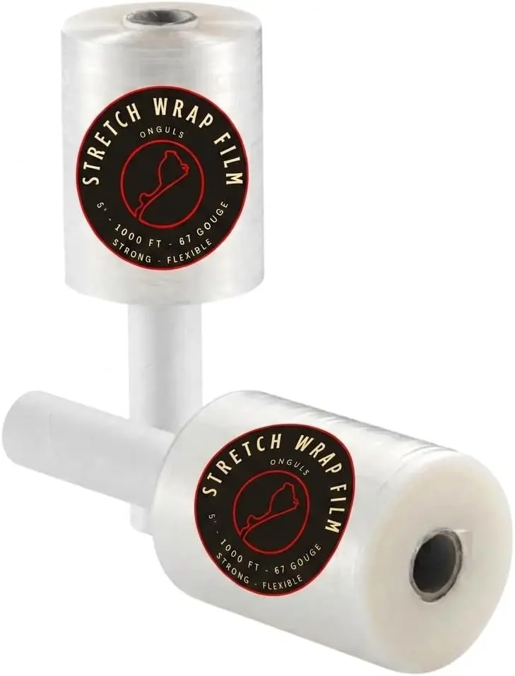 5 inch x 1000ft, 67 Gauge Heavy-Duty Stretch Film/Wrap - 500% Stretchable Stretch Wrap Film with Easy-to-Use Handle - Industrial Strength Wrap for Moving, Storing, Packing (1 Pack with Fixed Handle)