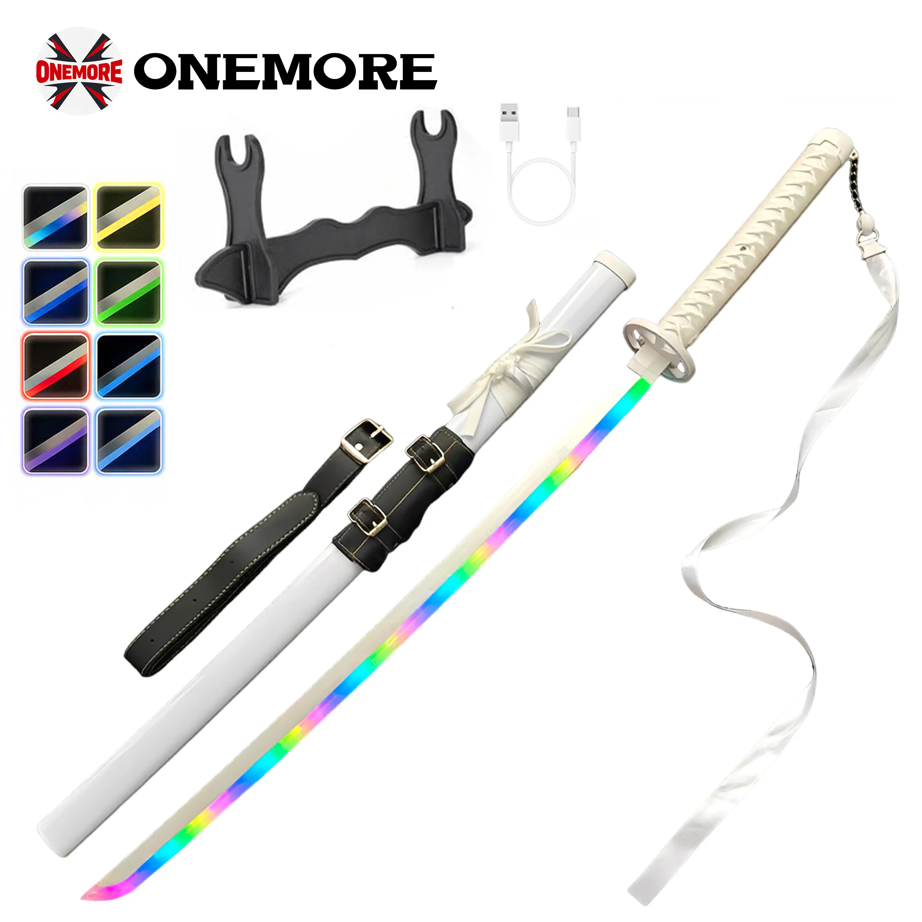 DKD Light Up Anime Samurai Katana Shirayuki Sword – 40" LED Color-Changing Cosplay Prop with 10 Light Modes, Sageo Belt & Display Stand Perfect Halloween gifts