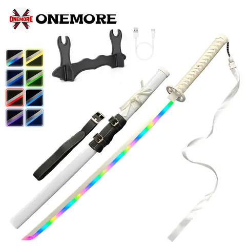 DKD Light Up Anime Samurai Katana Shirayuki Sword – 40" LED Color-Changing Cosplay Prop with 10 Light Modes, Sageo Belt & Display Stand Perfect Halloween Christmas gifts