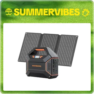 Summervibes MARBERO 155Wh Solar Generator with 30W Solar Panel Portable Power Station 2 x 100W  AC Outlets(150W Surge) 9 Output Ports Built-in Flashlight for Home Camping Hurricane Emergency