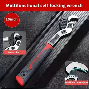 10-inch multi-functional self-locking wrench, adjustable quick-opening wrench for household repairs, suitable for kitchen and bathroom installation and repair, pipe repair, water chisel installation and repair, etc. Tool