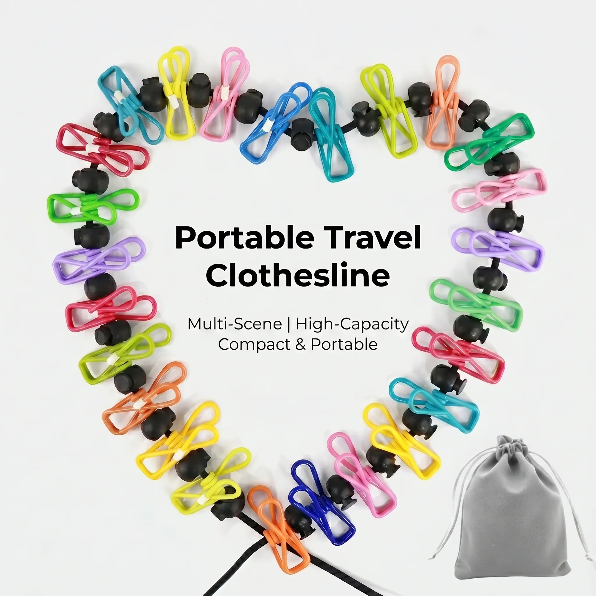 Retractable Portable Clothesline for Travel, Clothing line with 12 Clothes Clips, for Indoor Laundry Drying line, Outdoor Camping Accessories
