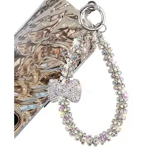 Luxury  Phone Wrist Strap Phone Lanyard With Phone Tether Tab, Shiny Rhinestone Phone Chain Phone Charm Phone Strap Wrist Lanyard for  Bow  Wristlet Cell Phone Lanyards for Women