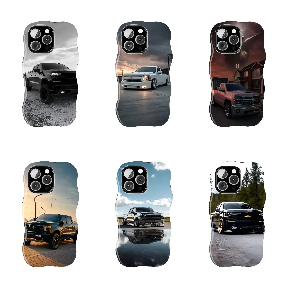 Chevrolet Silverado Pickup Truck Wavy Edge Smartphone Shell, Soft Silicone TPU Shockproof Handheld Accessory for iPhone 16/15/14/13/12 Pro Max, Truck Fan Protective Case