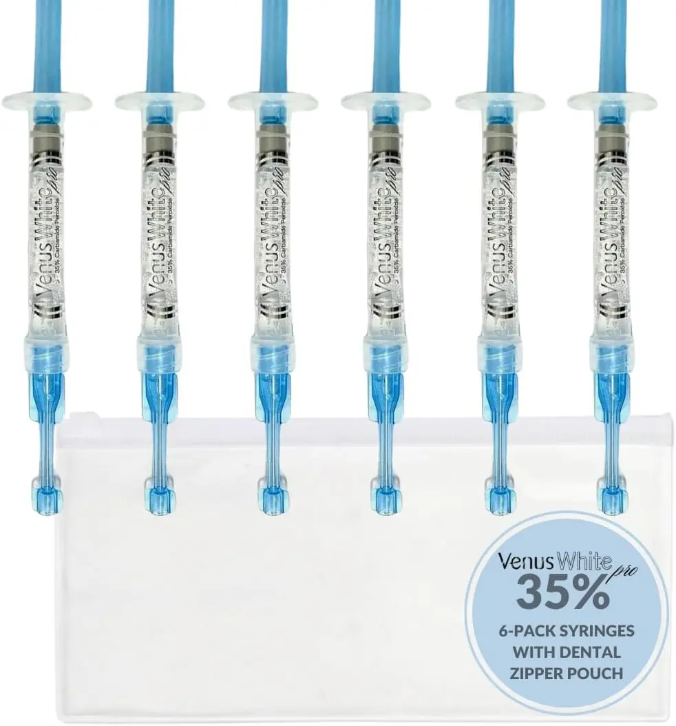 Kulzer 6 Pack: 35% Venus White Pro Teeth Whitening Gel w/Teeth Whitening Instructions & SDC Carrying Pouch, Venus Whitening Gel Syringe Refill (6 Pack), Clear Oral Peroxide