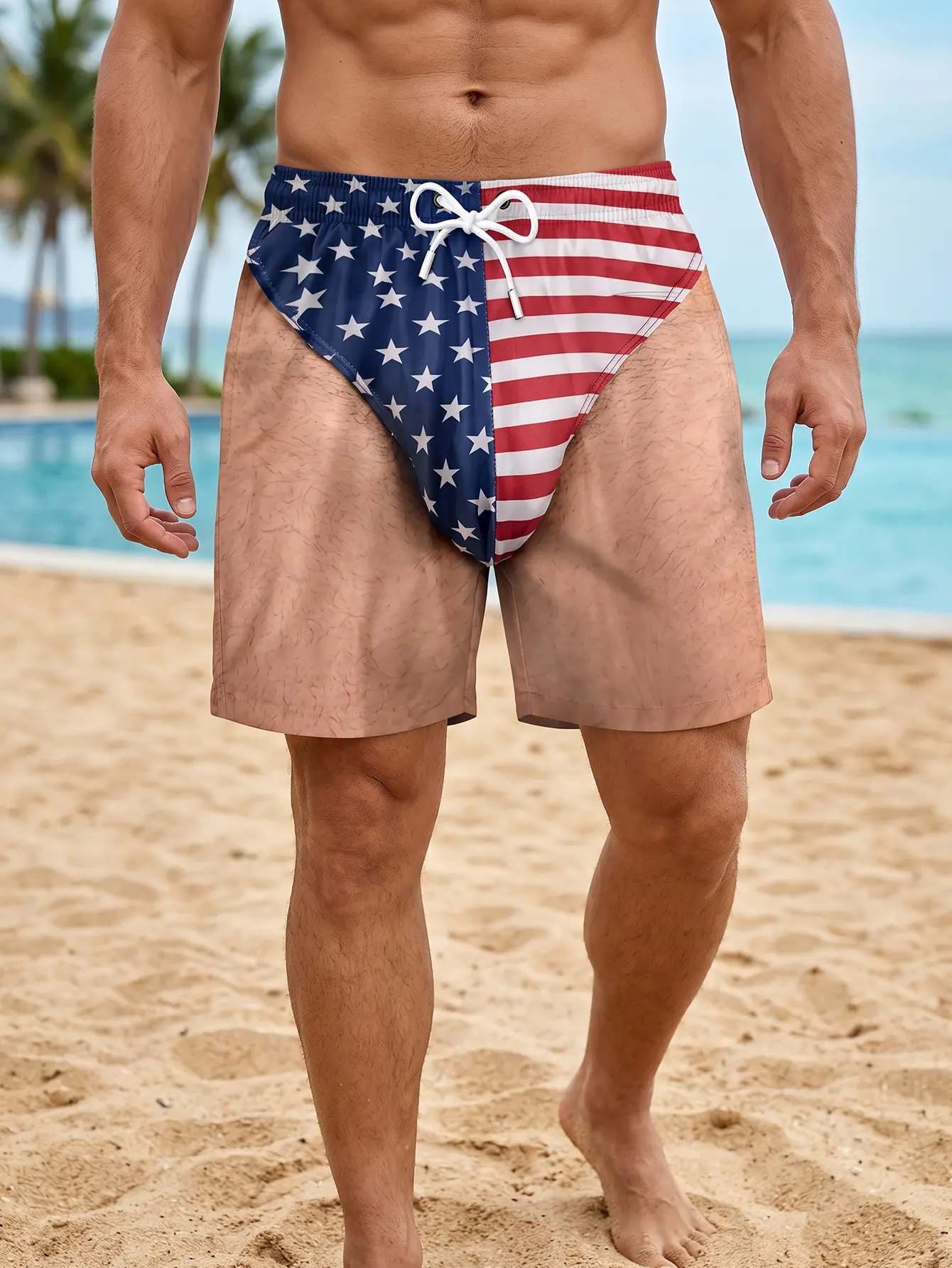 Custom Funny Patriotic Men Swim Trunks - Personalized Summer Vacation and Travel Gifts for Men - Freedom and Chill Beach Shorts, American Flag Quick Dry Swimwear Pool Party Gift
