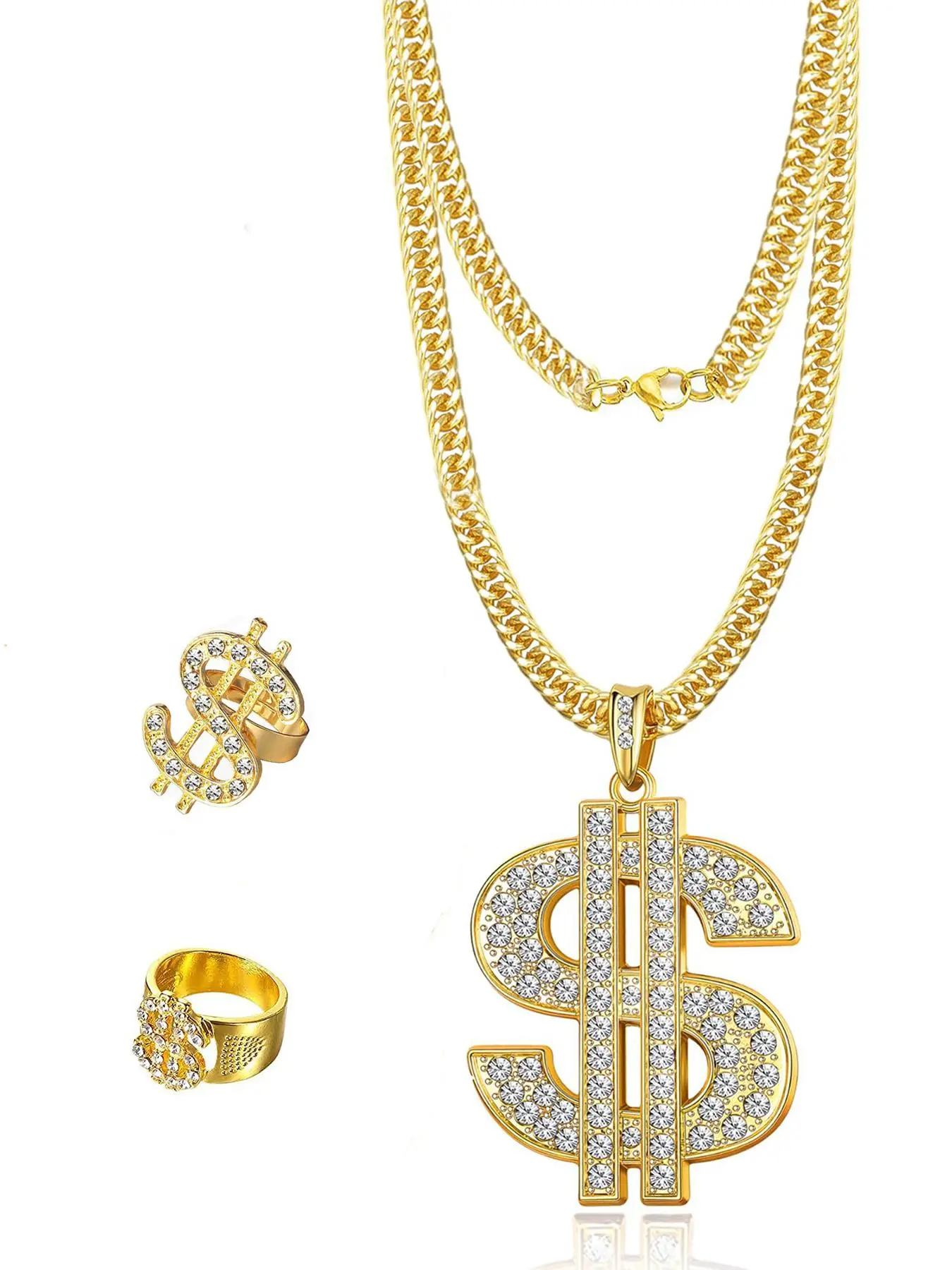 Hip Hop Dollar Sign Design Pendant Necklace & Ring, Fashion Jewelry for Party, Daily Clothing Decor, Trendy All-match & Exquisite Jewelry for Birthday Gift, Chain Set, Chunky Jewelry Set, Costume Jewelry Sets, Fashionable Jewelry Set, Chains Set