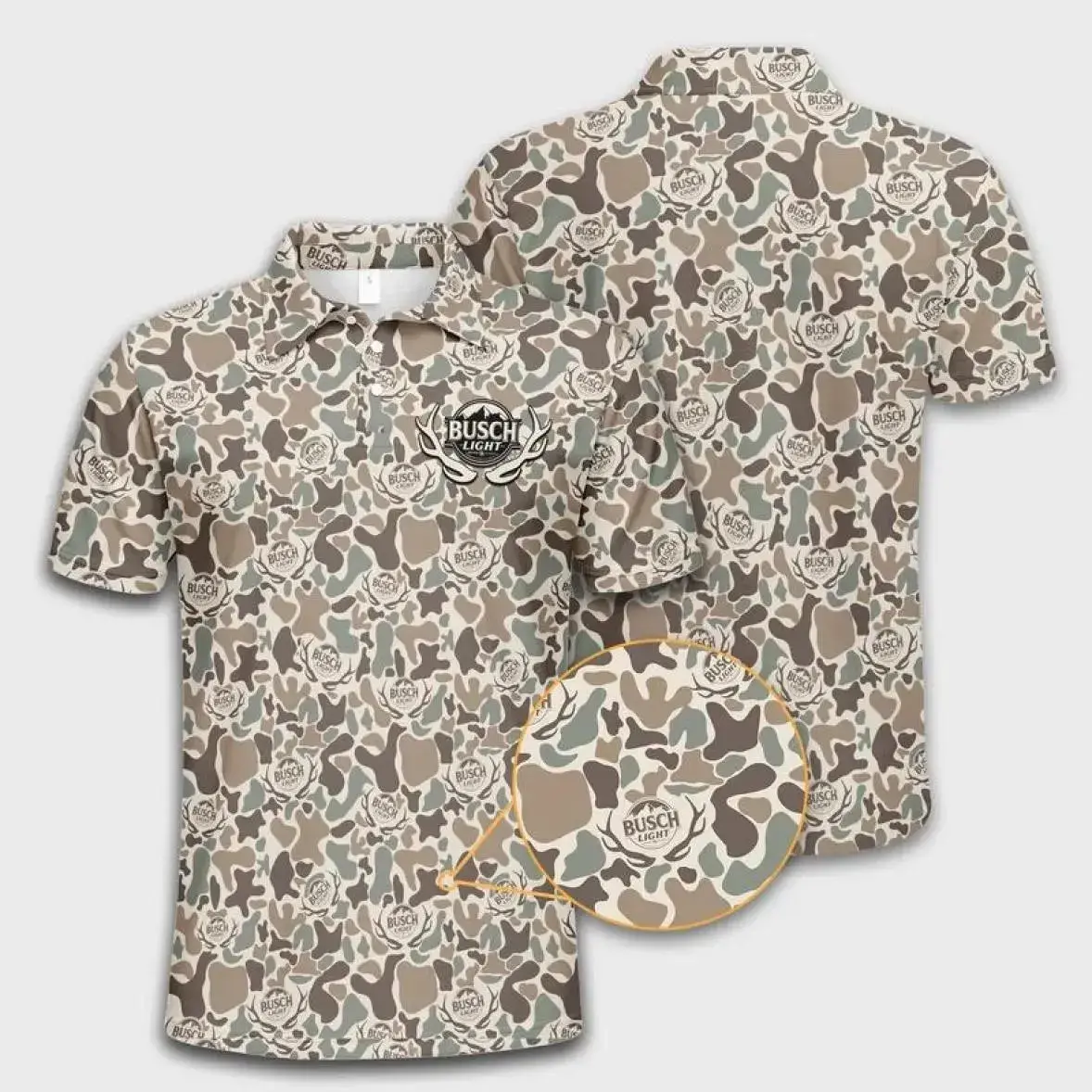 BUSCH Deer Camo Polo Shirt for Men with Lightweight Breathable Fabric and Rugged Outdoor Style