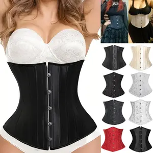 Women's Lace Up Boned Corset Stain Jacquard Brocade Waist Training Underbust Corset Halloween Costumes Bustier Top, Tummy Control Shapewear, Push Up Waist Trainer Cincher Bodyshaper Corset Top
