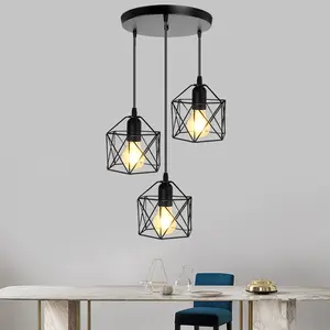 3-light Vintage Ceiling Light, Modern Style Pendant Light with Country Style Screen, Creative Decorative Chandelier for Home Living Room Dining Room Stair Hallway, Home Decor Lighting