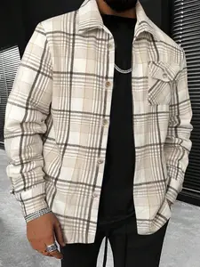 Men’s Vintage Plaid Flannel Shirt Jacket, Oversized Long Sleeve Button-Up Shacket with Chest Pocket, Streetwear