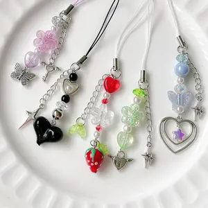 Trendy Phone Charm Strap, Cute Phone Charm, Kpop keychain, Y2K Fashion Journal Binder Planner Charm, Strawberry Keychain, Cherry Jelly fruit
