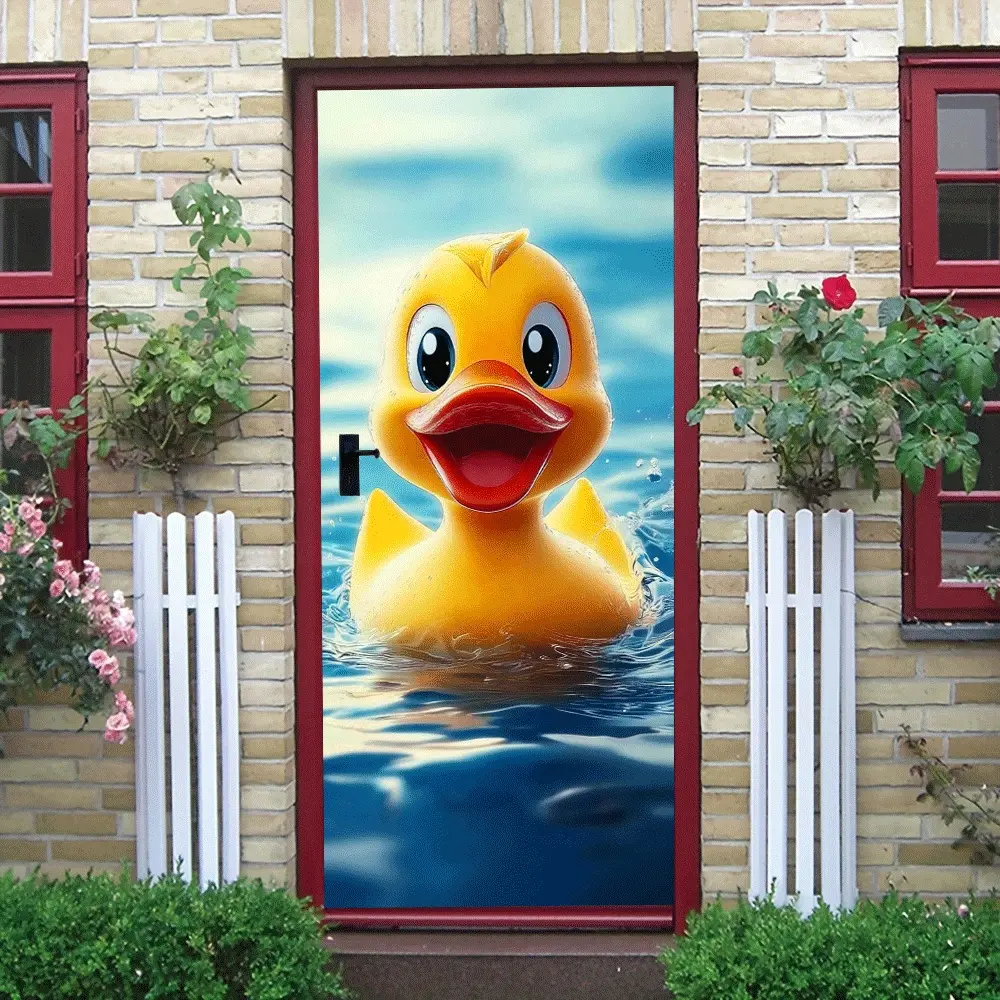2pcs   Cute Cartoon Little Yellow Duck Wall Stickers Self Adhesive Waterproof Door Stickers for Kids Room Bedroom Bathroom Tile Decoration Kindergarten Classroom Wall Decor Baby Room Animal Stickers R