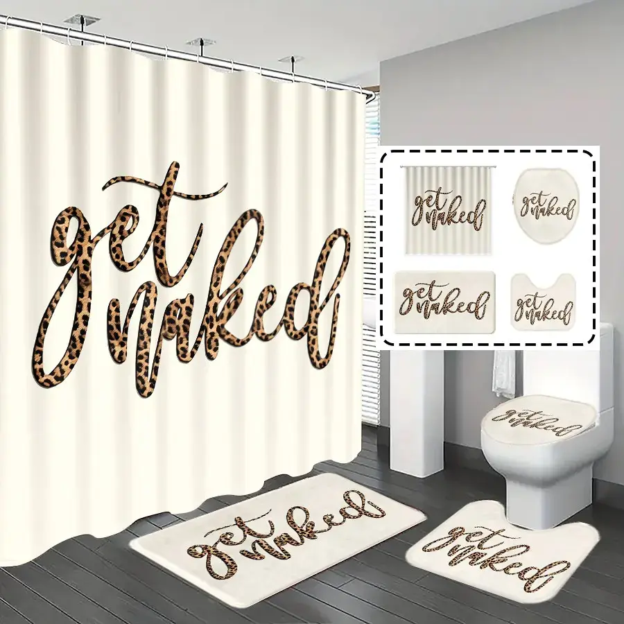 Bathroom Curtains Shower Set, Get Naked Leopard Print Design, Classic Simple Style Bathroom Decor, Includes 12/24 Hooks, Home Decoration, Decorative Shower Curtain, Shower Curtain Sets, Home Goods