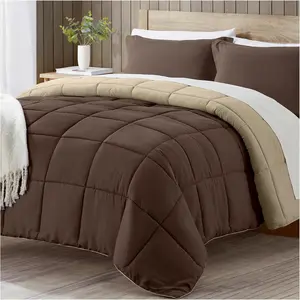 King Size Comforter Set, Brown Bedding Comforters King Size, 3 Down Alternative Bed Comforter Lightweight, Soft Quilted Bed Set Breathable, Reversible All Season Bedding Sets