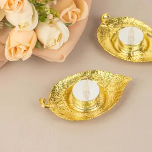 3-Pack Metal Votive Candle Holders 5" Maple Leaf Design Shiny Gold - Vintage Mini Tea Cup Saucers