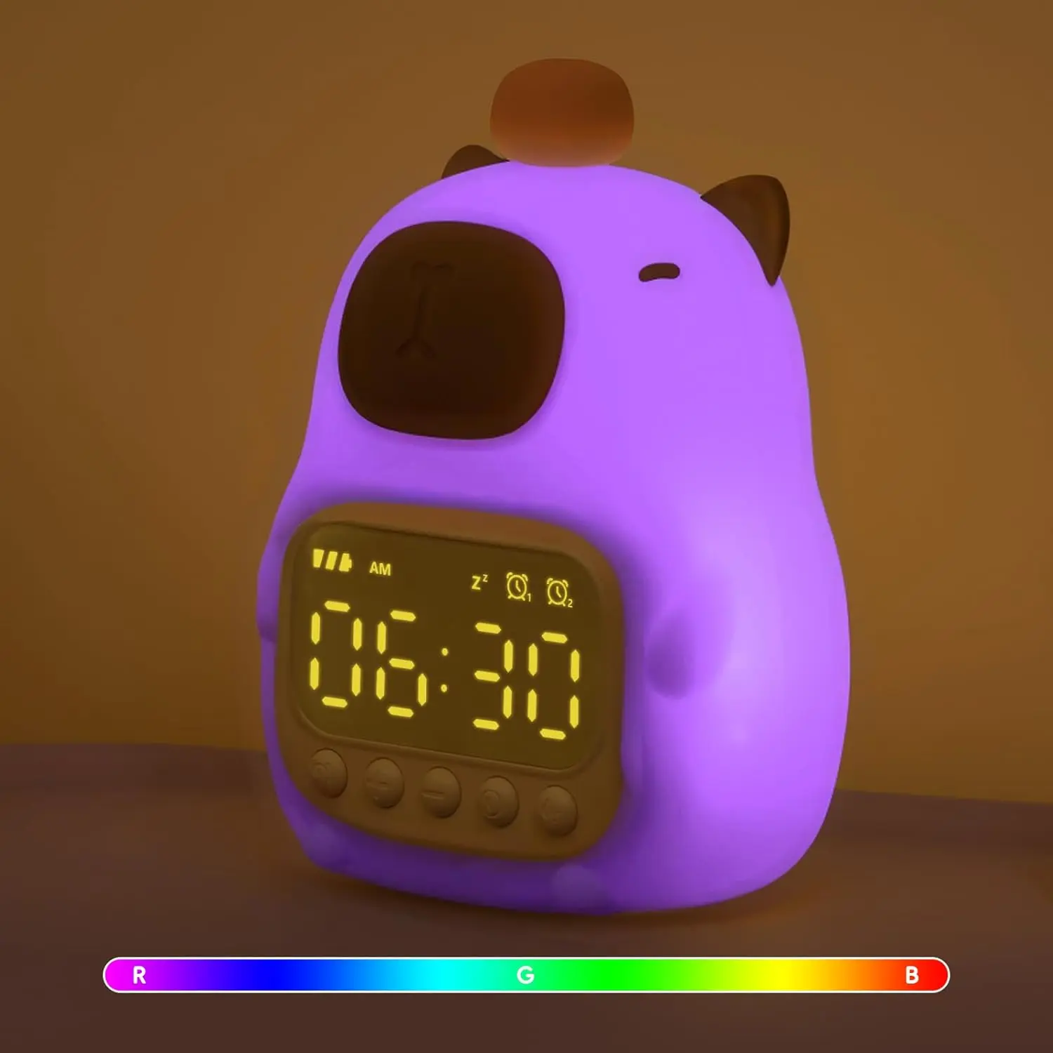 Capybara Alarm Clock Night Light for Kids - 7 Color Silicone Touch Lamp with Dual Alarms, 5 Ringtones & Snooze, Rechargeable Bedside Clock for Bedroom, Perfect Birthday & Holiday Gift ethiopian calendar clock hannibal，bedside night lamp