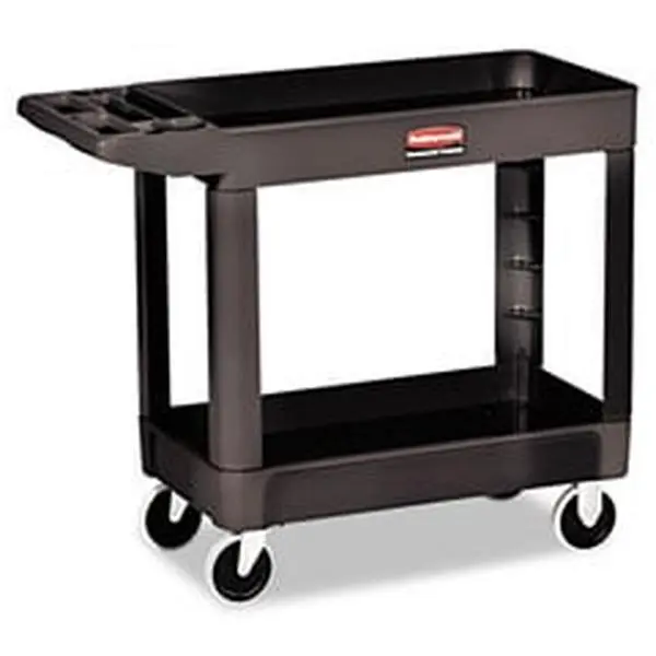 Rubbermaid Commercial Heavy-Duty 2-Layer Freestanding Rolling Cart Organization, 500lbs Capacity, 18x39x33in Black Racks with Shelf, Quiet Casters, Can Holder Utility Carts for Workshop Home Supplies Organizer