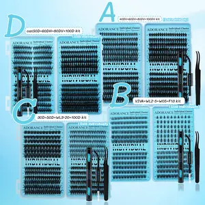 ADORANCE Individual Lash Clusters Kit 444/456/420/267PCS D Curl, Full DIY Eyelash Extension Kit with Bond, Eyelash Extension Glue, Seal & Tweezers for Salon-Quality Looks at Home