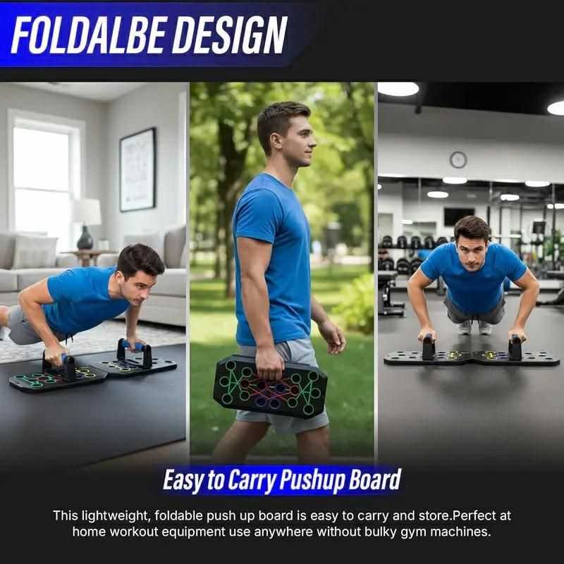 5-in-1 Push Up Board Training Set Portable Home Gym Equipment for Chest & Full-Body Strength Training Foldable Pushup Board with Resistance Bands for Men Women Fitness Addicts