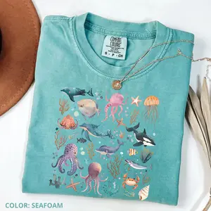 Comfort Colors Sea Animal Shirt – Comfort Colors Ocean Life Tee with Whale, Orca & Dolphin, Nature Lover Gift, Marine Wildlife Shirt, Coastal Summer, Cotton Fabric