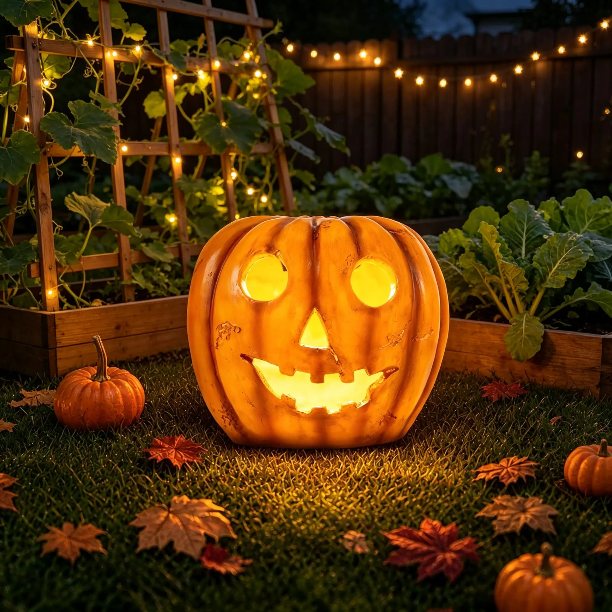 Solar powered Halloween pumpkin statue light, waterproof resin Jack pumpkin light, dusk automatic sensing LED, outdoor sculpture light, suitable for autumn festival decoration in courtyards, lawns, porches, and terraces