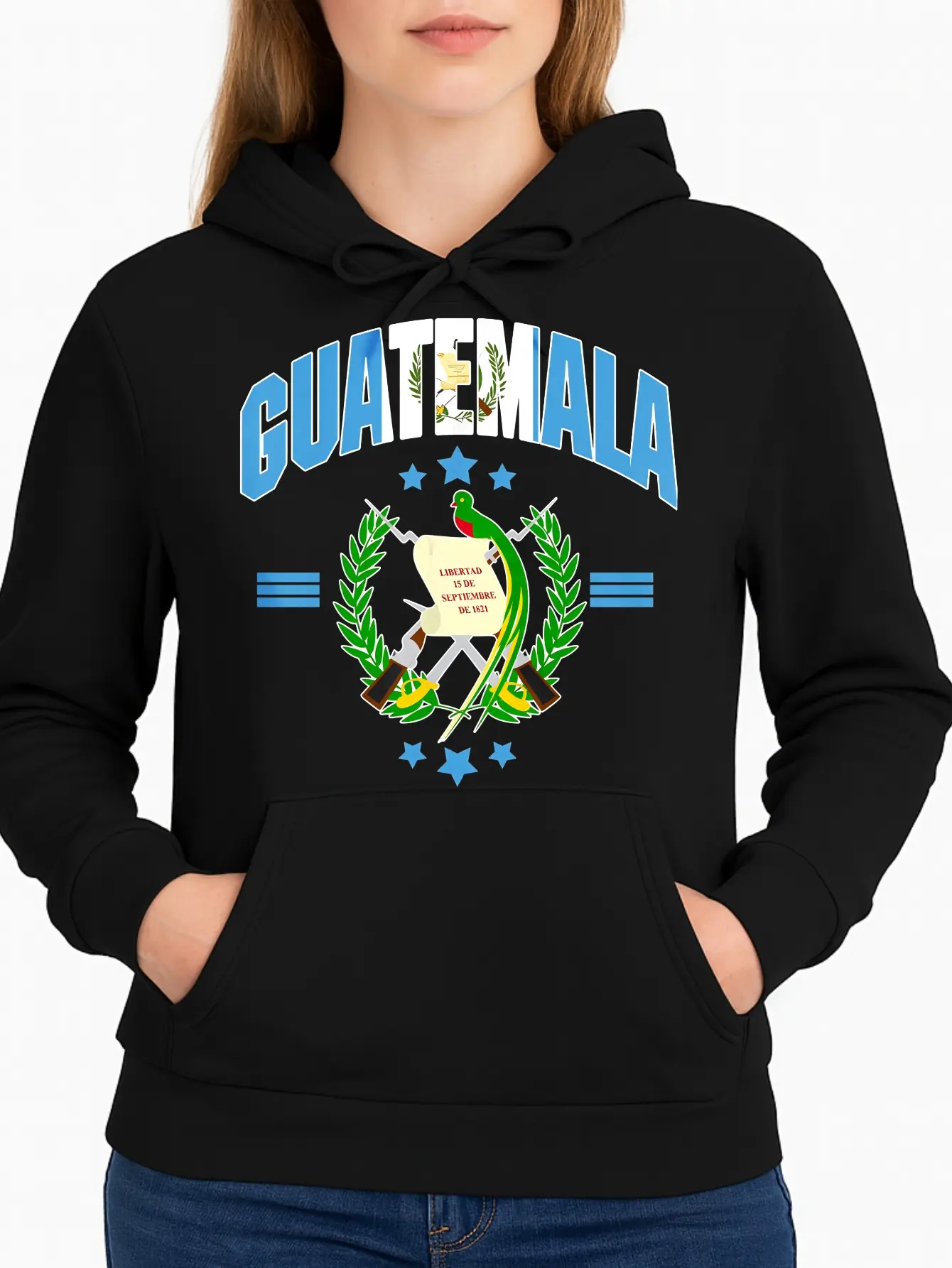 Guatemala Hoodie Black National Emblem And Text Casual Wear Personalized Unisex Women Winter Cozy Fleece Hooded Long Sleeve Suitable For All Outfits Made In Usa