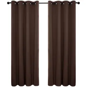 Deconovo Room Darkening Curtains Solid Color Blackout Panels Square Eyelet Top Chocolate Brown Grommet Drapes