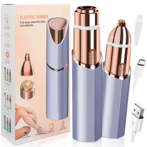 Bikini Trimmer for Women,  Electric Shaver and Razor Rechargeable 2-in-1 Body and Facial Hair Removal Double Head for Painless Trimming of Pubic Face Underarm Legs, IPX7 Waterproof, pink Portable Rechargeable