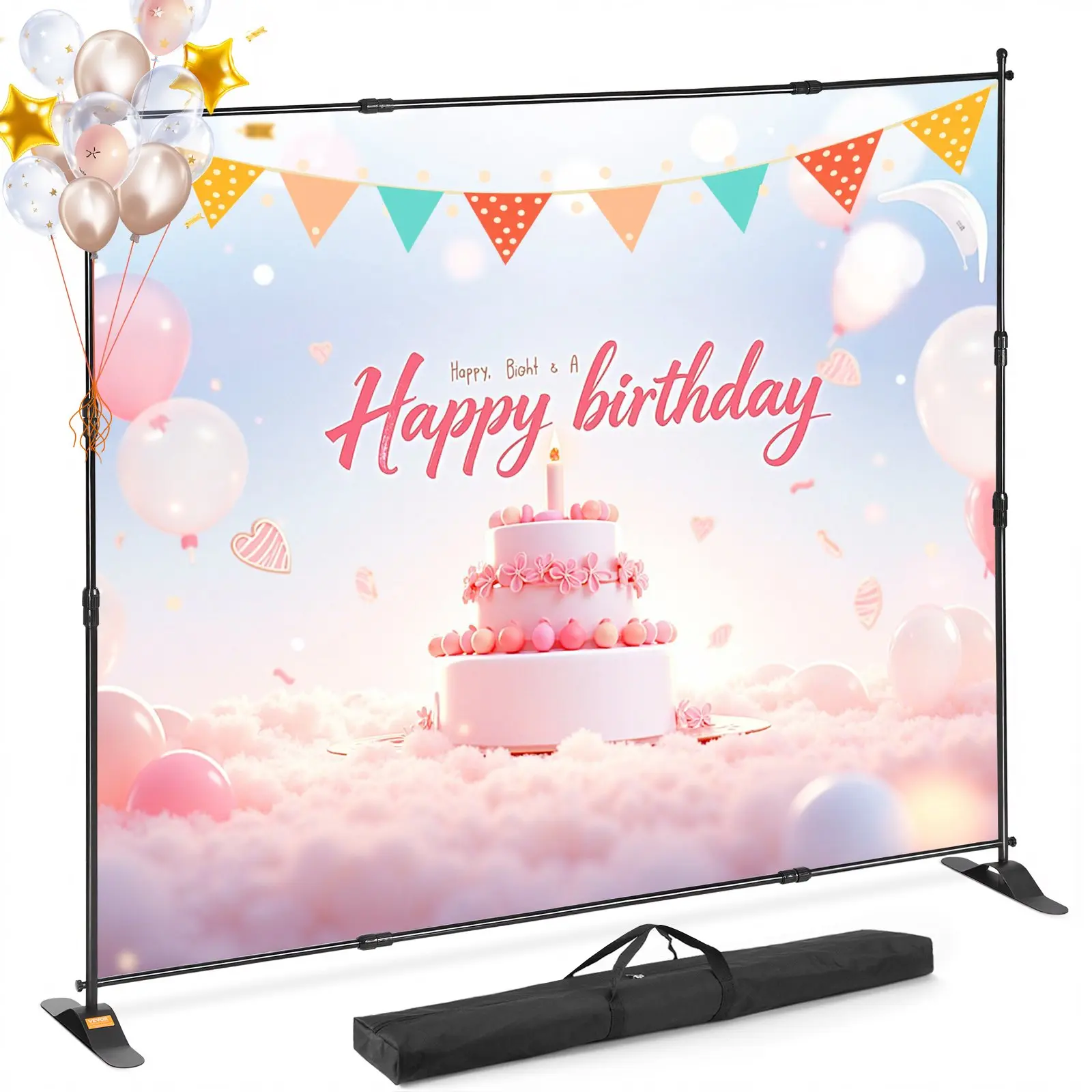 VEVOR 10x8 Ft Adjustable Height & Width Aluminium Backdrop Banner Stand Kit, Lightweight Newest Step-and-Repeat Set for Trade Show Exhibitor Photo Booth Background