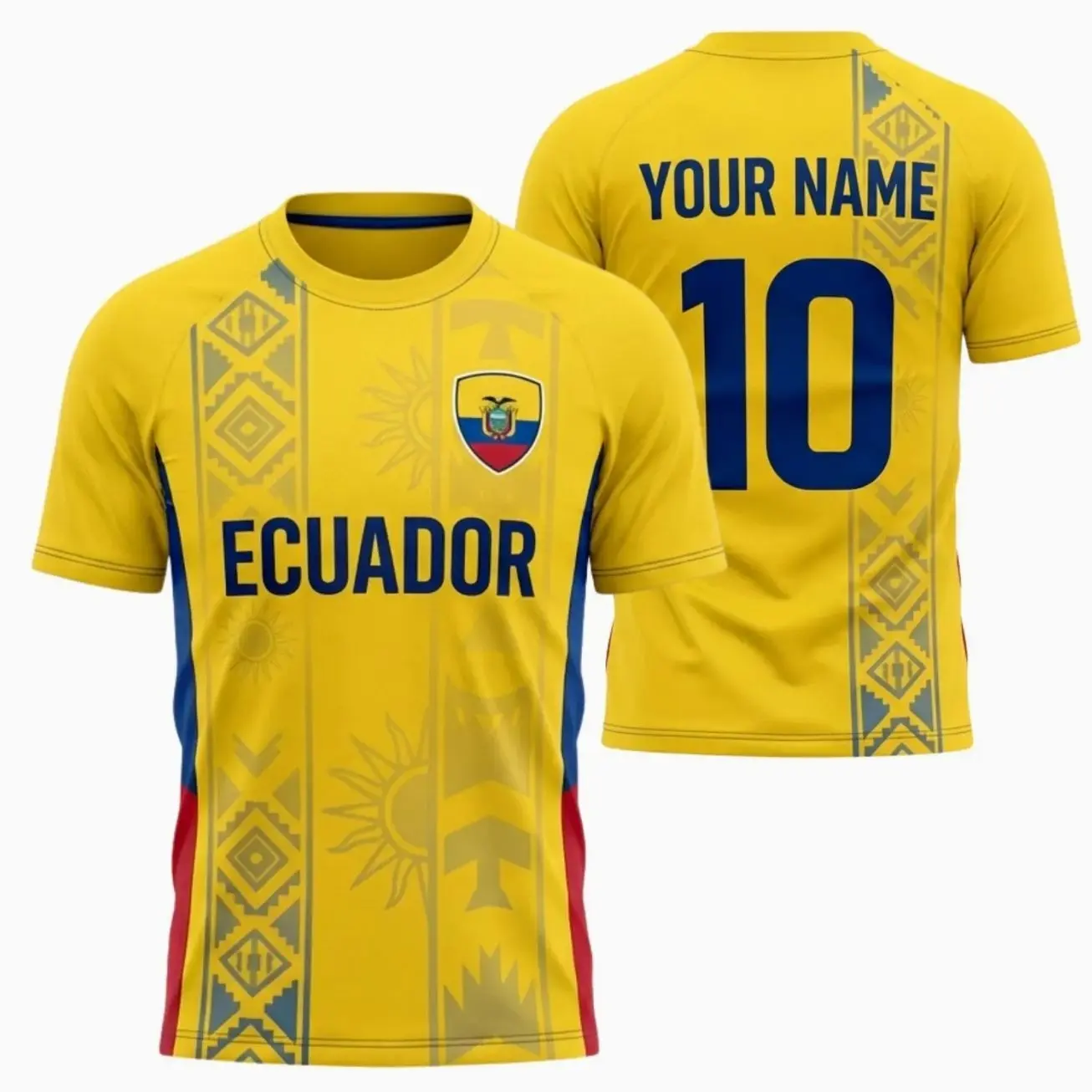 Men's/Women's Custom Ecuador Soccer Jersey - Personalized Regular Fit Short Sleeve All Season Athletic Tee, Andean Print Basic Crew/V Top 333