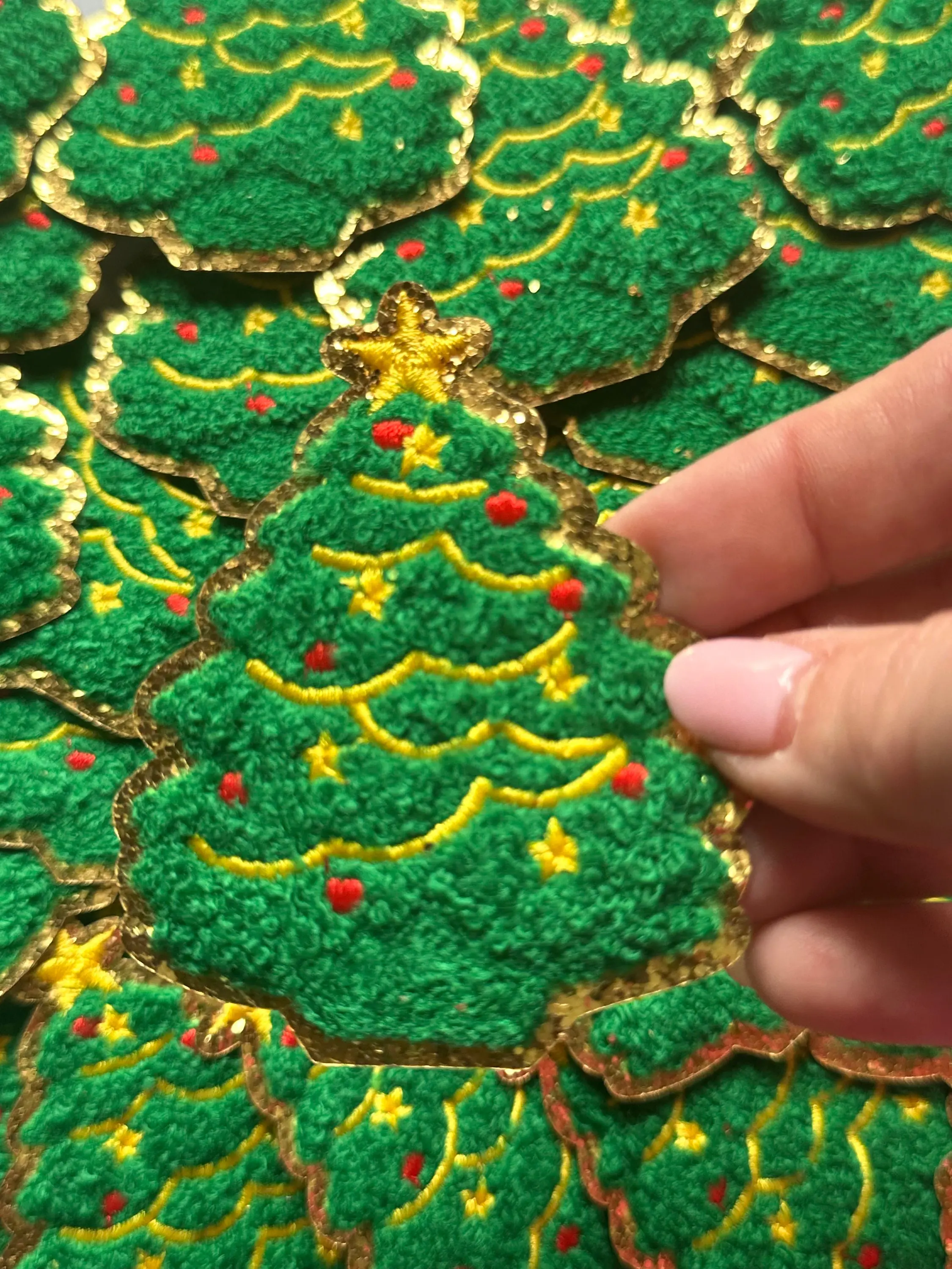 Christmas Tree Patch, Chenille Iron on patch, Glitter border patch, Iron On patch, Hat Patch, Christmas patch