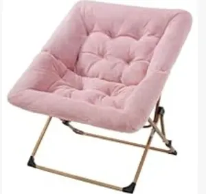 Rabbit Fur Saucer Chair - Foldable Comfy Lounge Chair with Metal Frame for Kids, Teens & Adults - Cozy Indoor Lazy Sofa for Bedroom, Dorm & Living Room