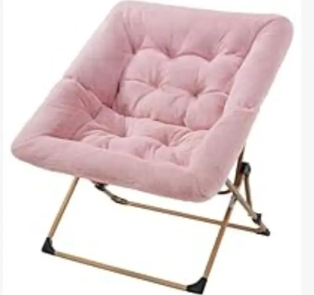 Modern Faux Fur Saucer Ergonomic Lounge Chair - Sturdy Compact Triangular Metal Base Frame (300lb Capacity), Foldable Folding Lounge Chair for Adults Reading, Cozy Indoor Lazy Sofa for Bedroom, Office, Kid Room