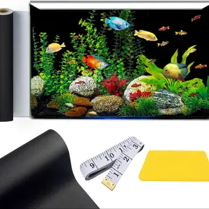 Self Adhesive Aquarium Background Black Fish Tank Background Wallpaper,Vinyl Aquarium Background Paper, Aquarium Backdrop,Strong Stickiness,Traceless Removal,Enhancing The Colors of Fish
