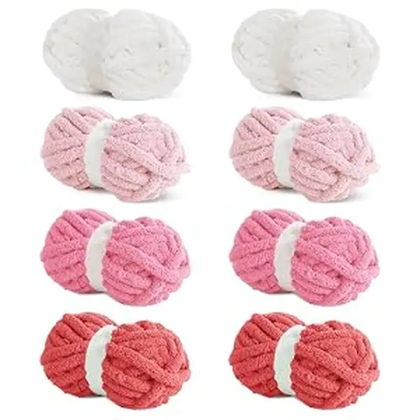 HOMBYS Multi Assorted Chunky Chenille Yarn for Crocheting, Super Bulky Jumbo Yarn for Hand Knitting, 3/4" Thick Soft Yarn for Blankets, 8 Skein Pack (27 yds / 8 oz Each)