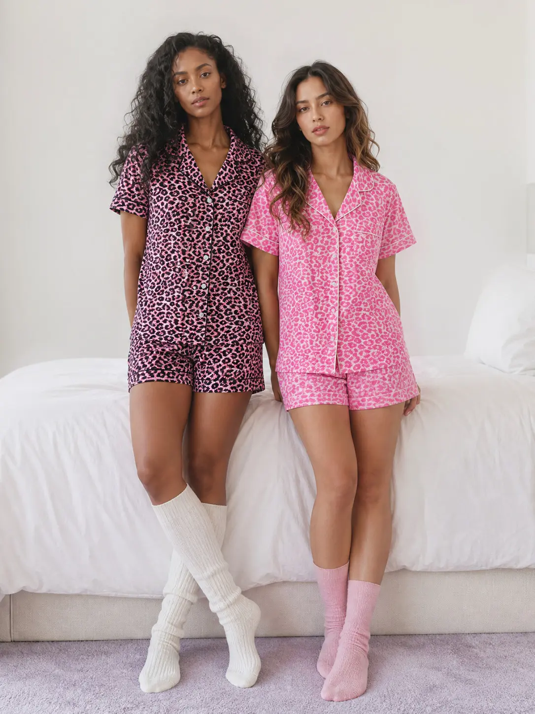 U2SKIIN Women’s Leopard Print 2-Piece Summer Pajama Set - Button Front Short-Sleeve Top, Elastic-Waist Shorts with Pockets, Breathable Casual Loungewear/Homewear, Perfect Gift pajama sets women