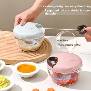Pull Rope Vegetable Chopper, Garlic Mincer Machine, Small Garlic Crusher, Chili Cutter, Fruit Puree Maker, Baby Food Tool, Kitchen Appliance