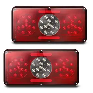 Partsam 2Pcs Rectangle LED Trailer Camper RV Triple Tail Lights Stop Turn Tail Backup Reverse Lights Red and White Vertical & Horizontal Mount