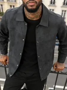 Men's Casual Versatile Jacket Coat, Long Sleeve Fitted, 100% Polyester Fiber, Button Front with Snap Closure, Collar Design, Spring & Fall