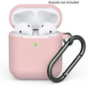 Solid Color Silicone Earphone Case with Carabiner, Anti-fall Earphone Protective Case with Visible LED Indicator Light Compatible with Airpods 1/2
