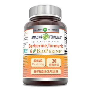 Amazing Formulas Berberine, Turmeric & BioPerine Supplement | 800 Mg per Serving | 60 Veggie Capsules | Non-GMO | Gluten-Free | Made in USA